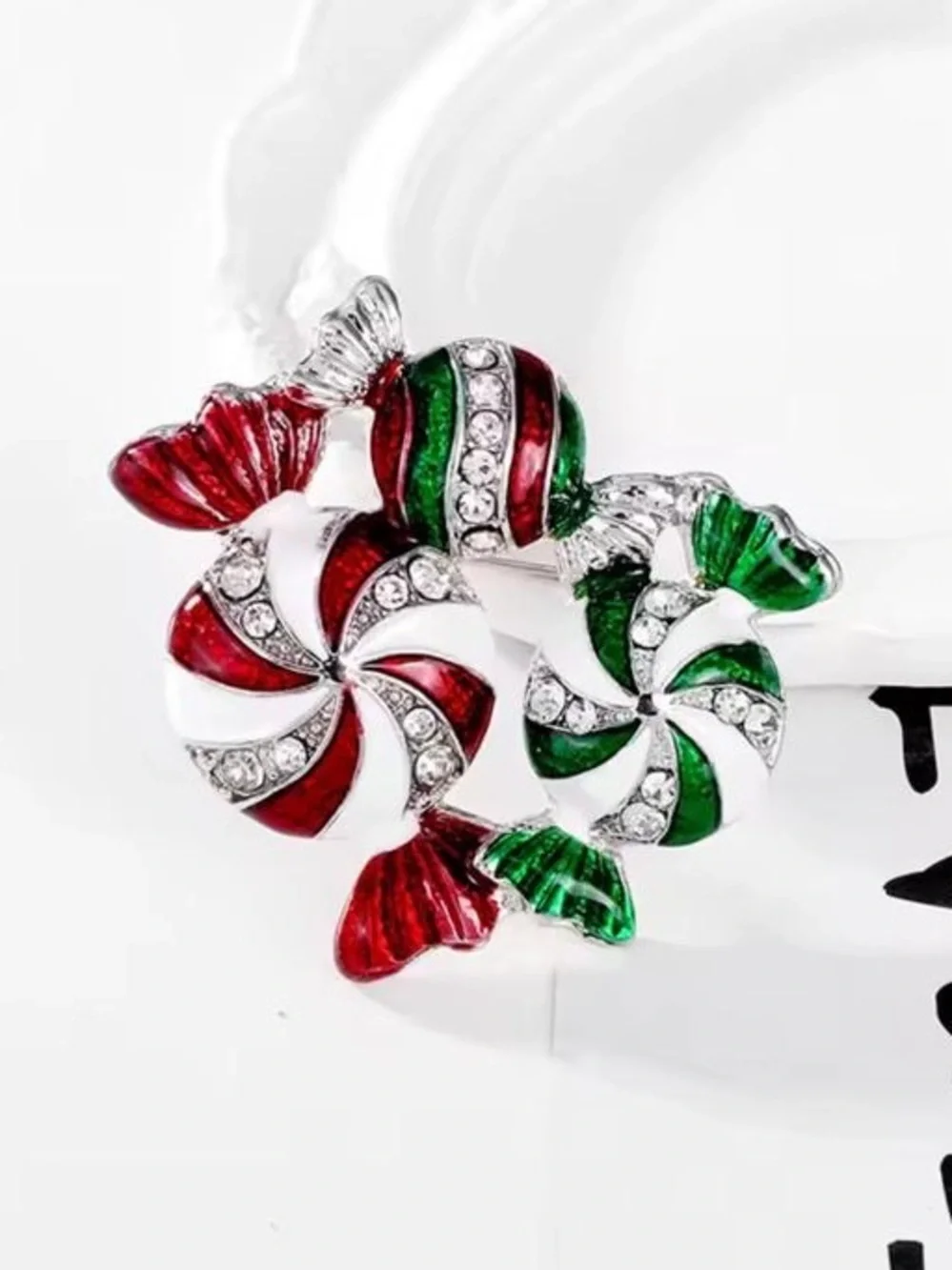 Anthropologie Red, Green & White Candy Swirl Brooch